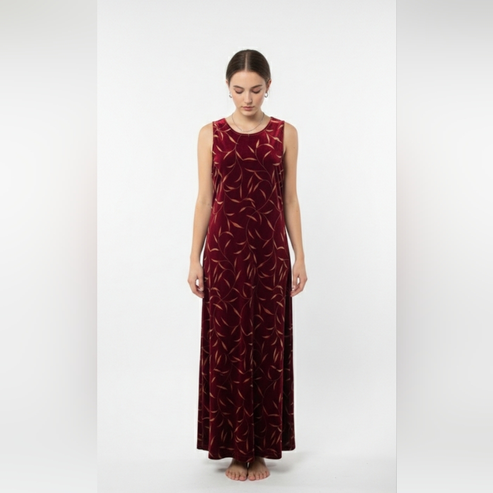 Vintage Ronni Nicole Velvet Dress Maxi Y2K Burgundy Shift Goth Grunge 10 NWT